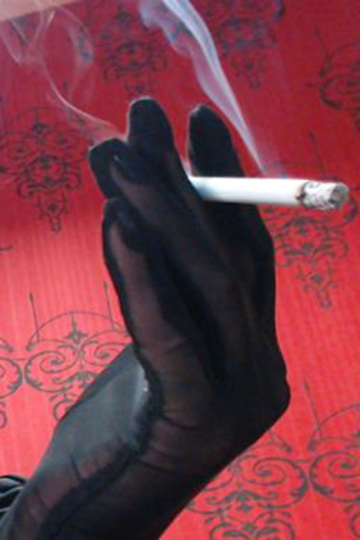 Smoking Fetish; Leather Gloves